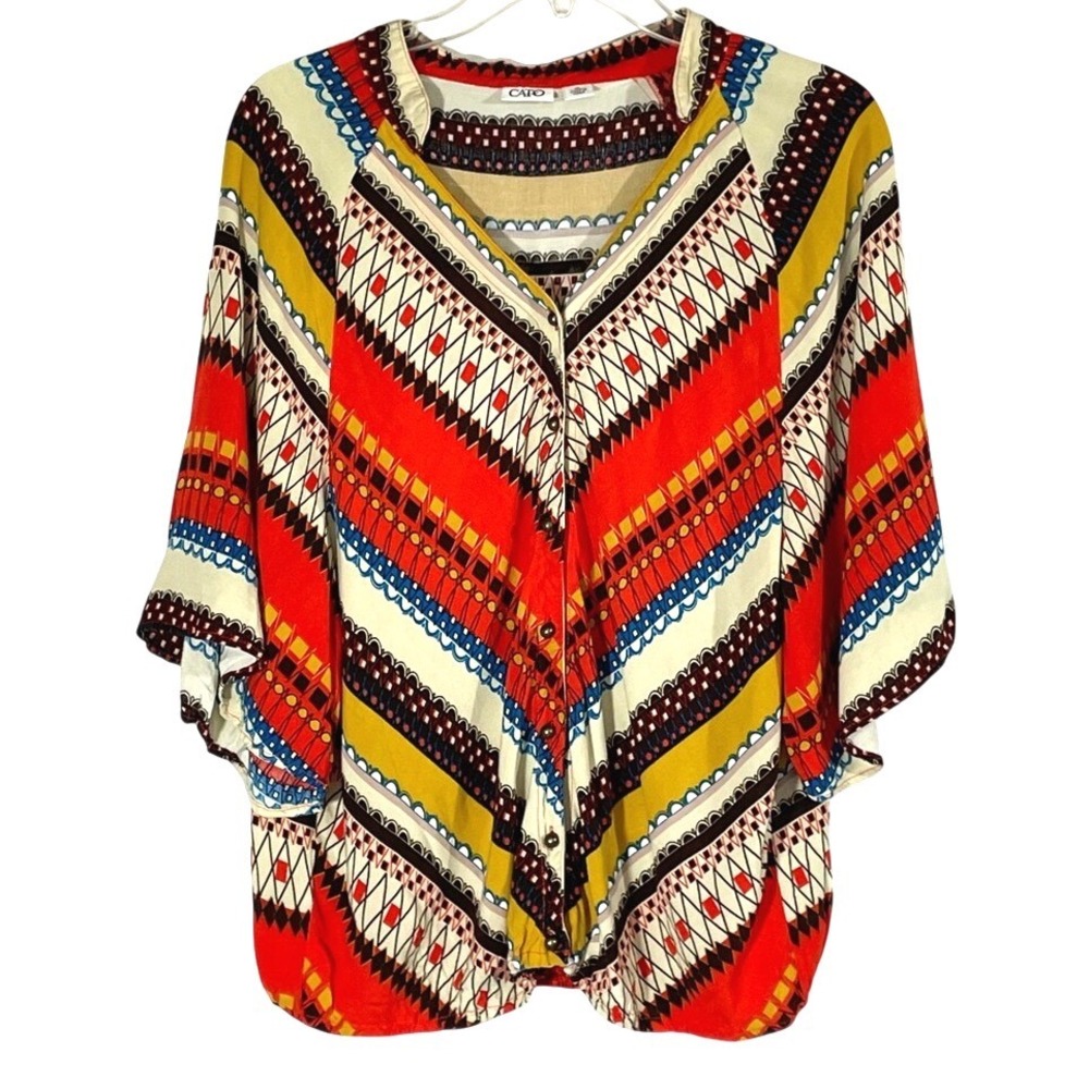 Cato Geometric Chevron Button Front Dolman Top XL Multicolor